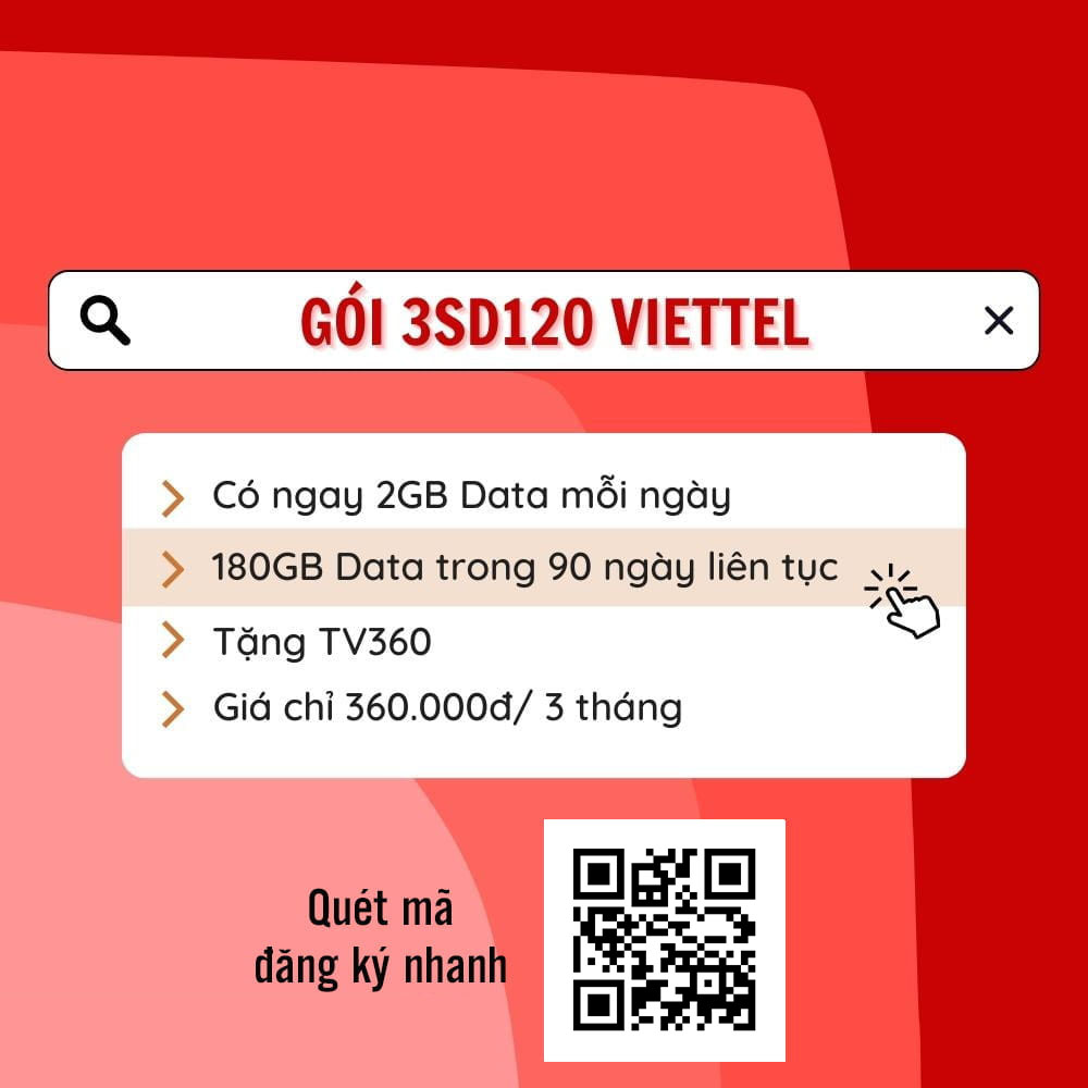 Đăng ký gói cước 3SD120 Viettel có 2GB 1 ngày trong 3 tháng