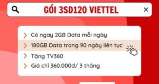 Đăng ký gói cước 3SD120 Viettel có 2GB 1 ngày trong 3 tháng