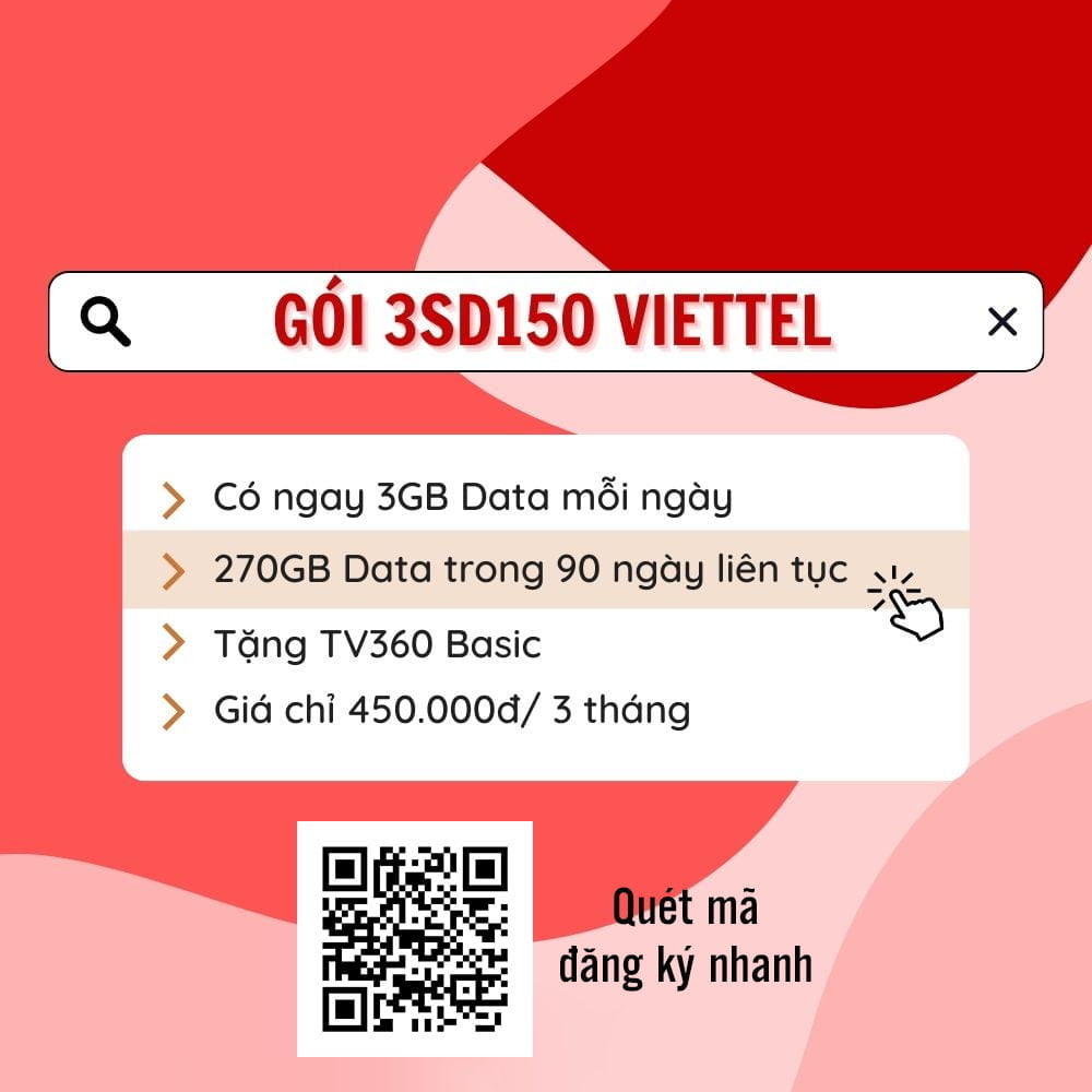 Đăng ký gói cước 3SD150 Viettel có 3GB 1 ngày trong 3 tháng