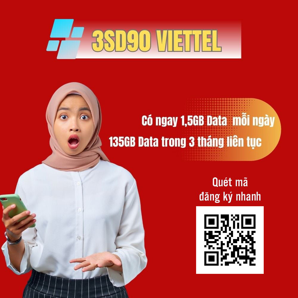 Đăng ký gói cước 3SD90 Viettel có 1.5GB 1 ngày trong 3 tháng