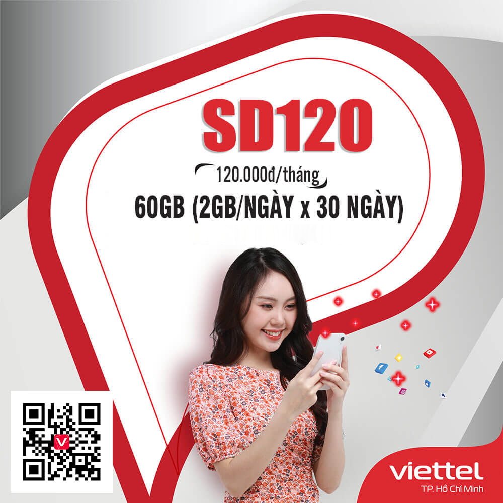 Đăng ký gói cước SD120 Viettel có 2GB 1 ngày giá 120k 1 tháng