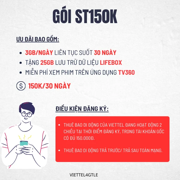 Hướng dẫn đăng ký gói cước Viettel 150k tháng với gói ST150K