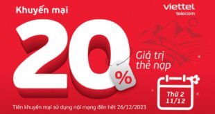 HOT: Viettel khuyến mãi tặng 20% giá trị thẻ nạp ngày 11/12/2023