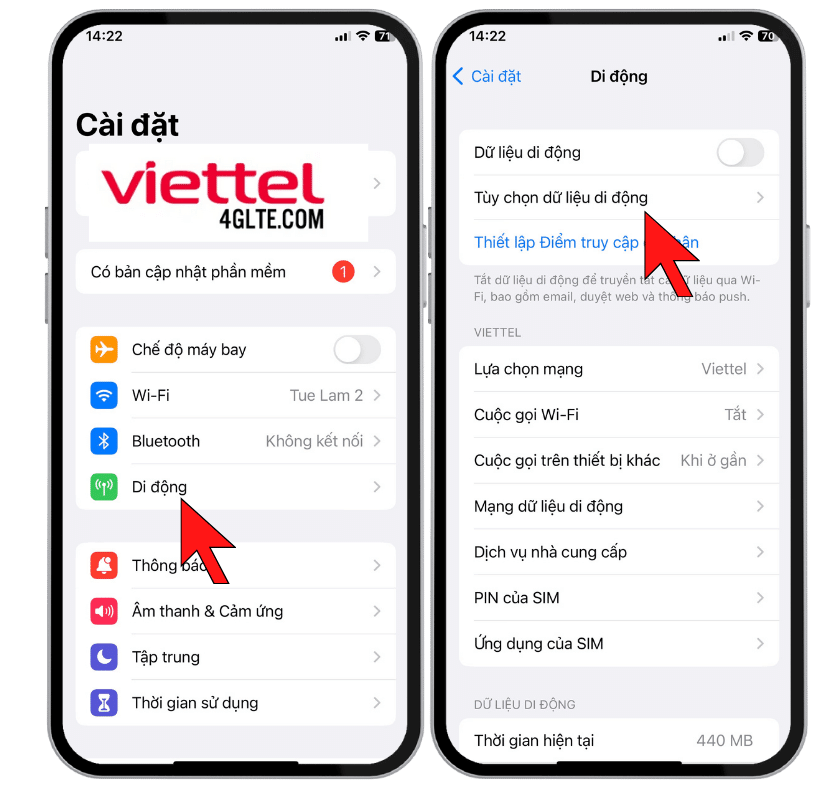 Bật VoLTE Viettel trên hệ điều hành iOS
