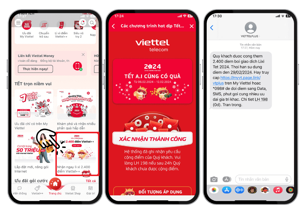Cách 2: Nhận lì xì 2.400 điểm Viettel++ trên ứng dụng My Viettel