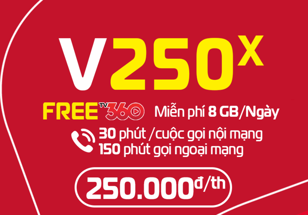 Gói V250X Viettel trả sau ưu đãi 8GB data mỗi ngày