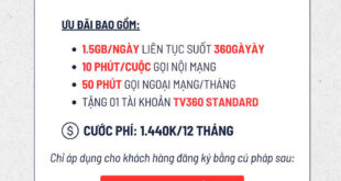 Đăng ký gói 12TV120C Viettel Có 1.5GB/ngày & TV360 Standard 12 tháng