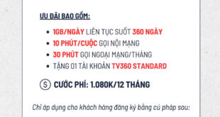 Đăng ký gói 12TV90C Viettel Có 1GB/ngày & TV360 Standard