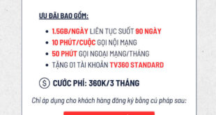 Đăng ký gói 3TV120C Viettel Có 1.5GB/ngày & TV360 Standard 3 tháng