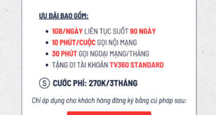 Đăng ký gói 3TV90C Viettel Có 1GB/ngày & TV360 Standard giá 270k