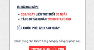 Đăng ký gói TV125K Viettel miễn phí 60GB & xem TV360 1 tháng