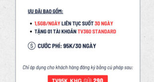 Đăng ký gói TV95K Viettel miễn phí 45GB & xem TV360 1 tháng