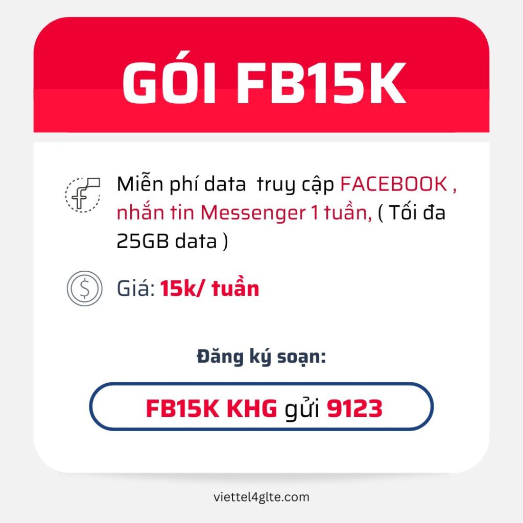 Đăng ký gói FB15K Viettel có 25GB Data Facebook trong 1 tuần