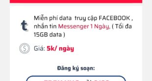 Đăng ký gói FB5K Viettel có 15GB Data Facebook trong 24h 