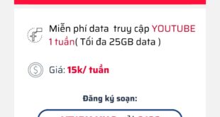 Đăng ký gói YT15K Viettel có 25GB Data Youtube trong 1 tuần