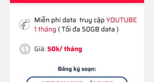 Đăng ký gói YT50K Viettel có 50GB Data Youtube trong 1 tháng