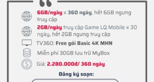 Đăng ký gói 12T5GLQ190 Viettel có 6GB/ngày & 720GB Data LQ Mobile