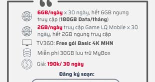 Đăng ký gói 5GLQ190 Viettel có 6GB/ngày & 60GB Data LQ Mobile