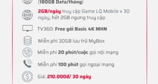 Đăng ký gói 5GLQ210 Viettel có 6GB/ngày & 60GB LQ Mobile 1 tháng